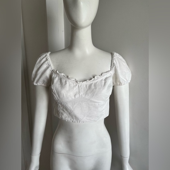 Aritzia Wilfred Wander Linen Blouse Organic Linen Bustier Blouse Size S White - Picture 3 of 9
